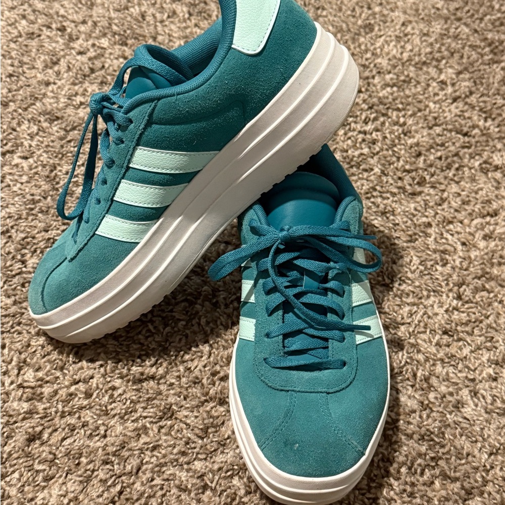 adidas Teal Suede Low-Top Sneakers with White Stripes